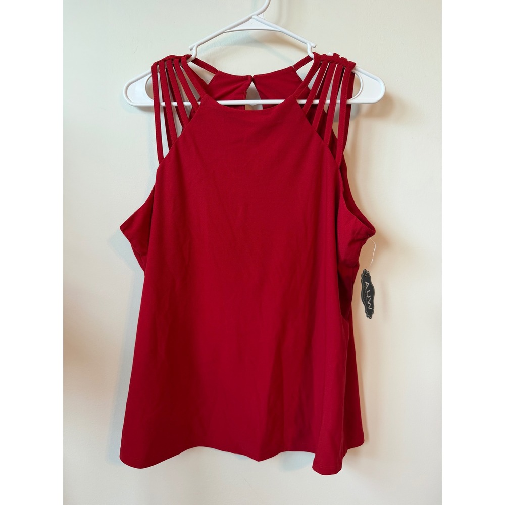 AUW Red Sleeveless Halter Top Cage Strap Keyhole Back Blouse Large NWT